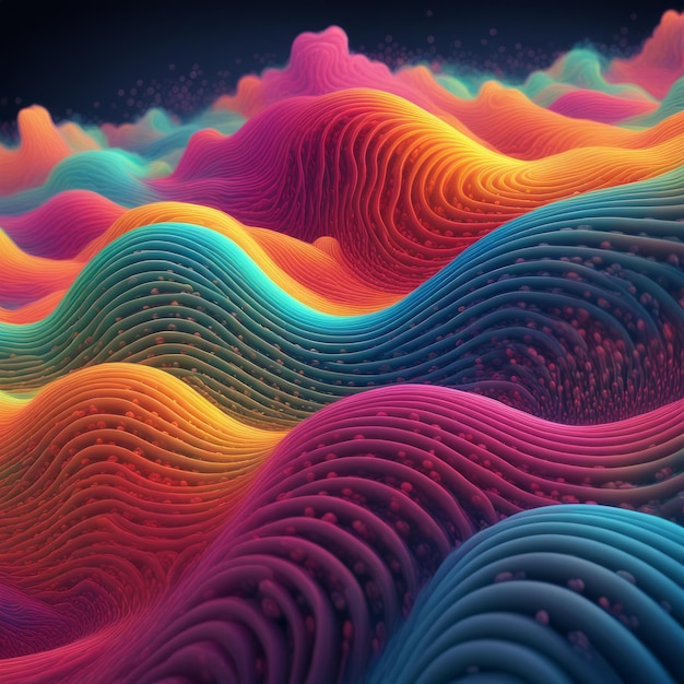 renderização 3D abstrata de ondas coloridas