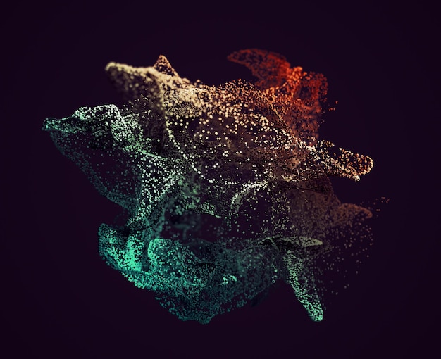 Renderização 3D abstrata de partículas voadoras