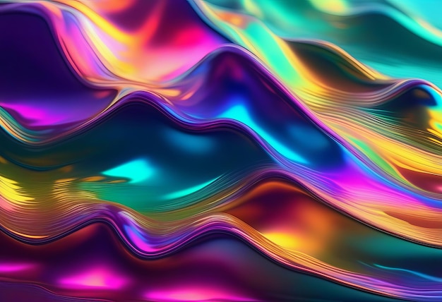 Foto renderização 3d abstrata de vidro emissor de luz com holográfico iridescente