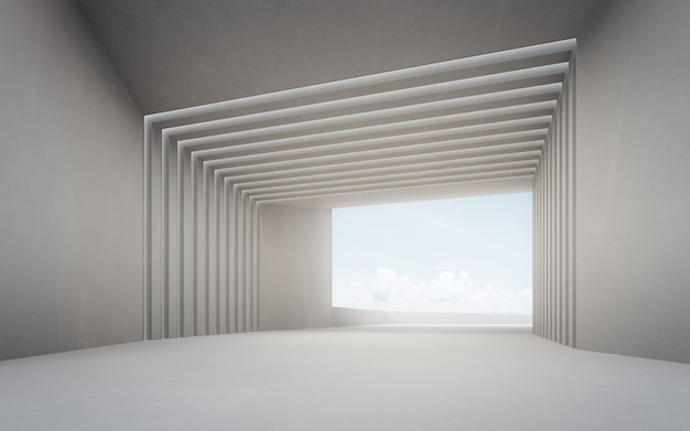 Renderização 3D abstrata do design interior do showroom moderno