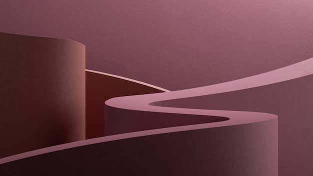 renderização 3D abstrata monocromática de fundo rosa com estrada serpentina curva