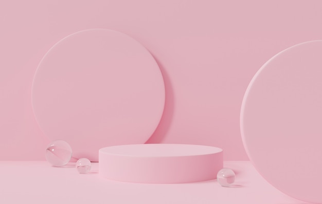 Renderização 3d abstrata para o modelo de exibição do produto em fundo rosa pastel.