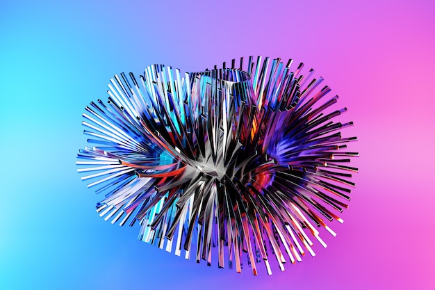 Renderização 3D abstrato azul metal redondo portal fractal com espigões redondos em espiral