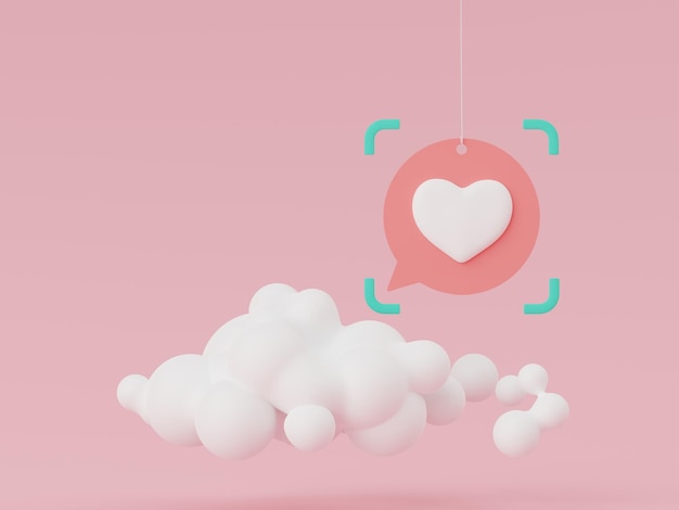 Renderização 3D adorável coração flutuando no ar mínimo decoração de cena de amor doce banner mídia social