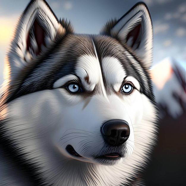 Renderização 3D Alaskan Husky Animal AI Generative