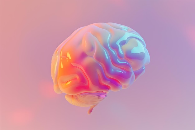 Foto renderização 3d anatômica do cérebro humano em fundo pastel memória, mente, inteligência, conceito científico, medicina de órgãos, saúde mental, psicologia, doenças cerebrais, composição criativa mínima.