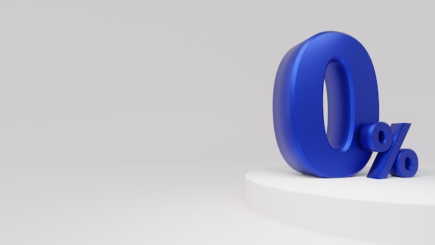 renderização 3D Azul zero por cento ou 0 oferta especial em fundo branco