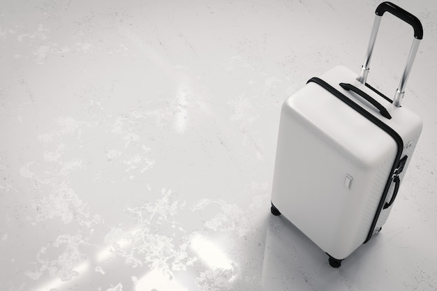 Renderização 3D bagagem branca em fundo branco