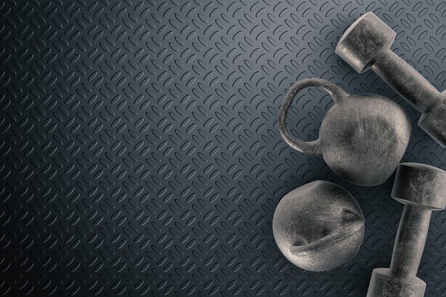 Foto renderização 3d black kettle bell para musculação