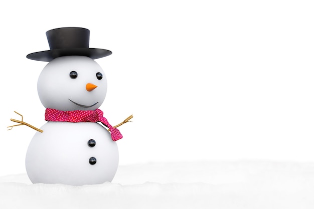 Renderização 3D boneco de neve sorridente em fundo branco