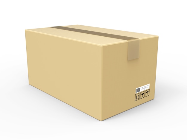 Renderização 3D caixa de papelão em fundo branco