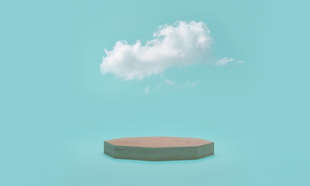 Renderização 3D Cena de pódio mínima com nuvem em fundo azul Plataforma abstrata com pódio cilíndrico suporte de exibição de produtos