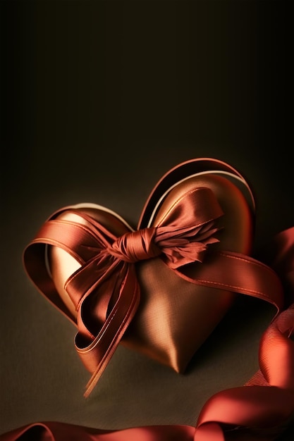 Renderização 3d cobre brilhante formato de coração envolto com fita de seda conceito de feliz dia dos namorados