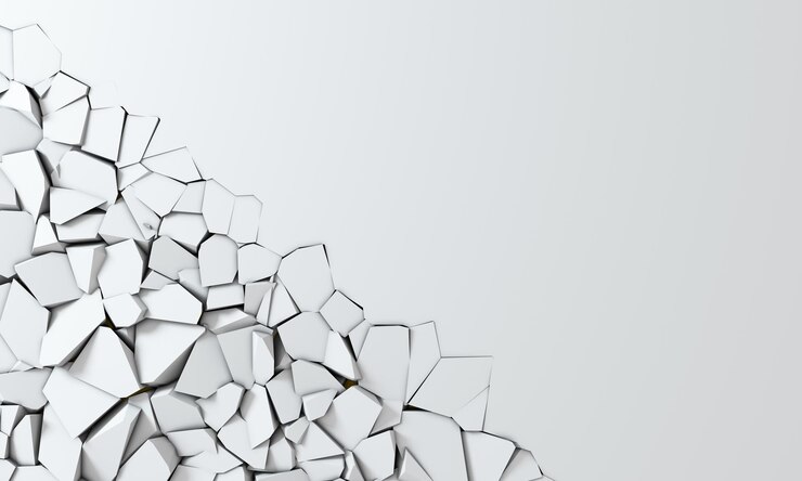Foto renderização 3d com fundo branco simulando um buraco na parede bandeira de pedra quebrada