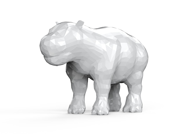 Renderização 3D com hipopótamo poligonal em fundo branco