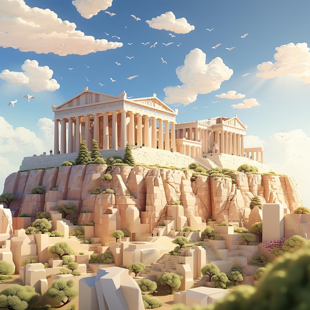 Renderização 3D da Acrópole de Atenas