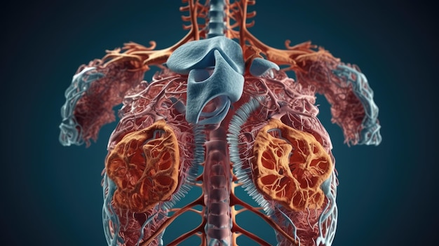 renderização 3D da anatomia humana do diafragma torácico