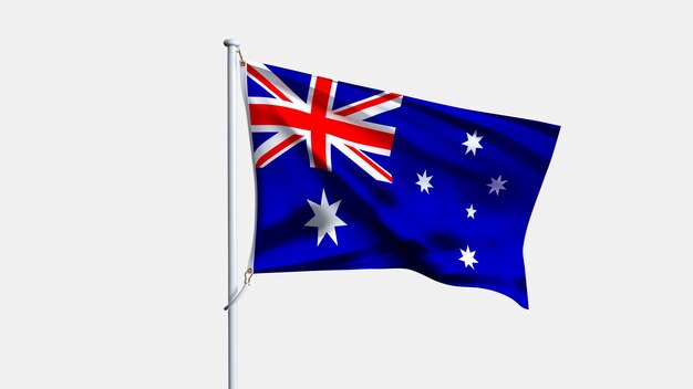 Renderização 3D da bandeira da Austrália isolada em fundo branco agitando a bandeira da Australia