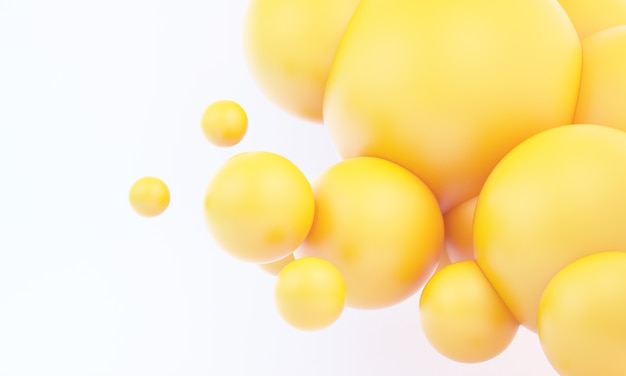 Renderização 3D da bola de esferas amarelas abstratas, fundo de composição abstrata