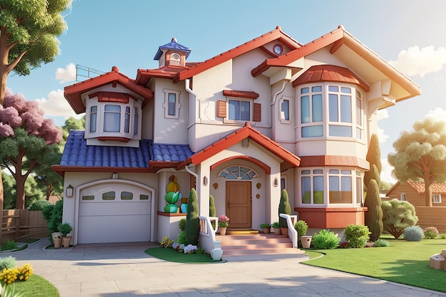 Renderização 3D da casa dos desenhos animados3d house