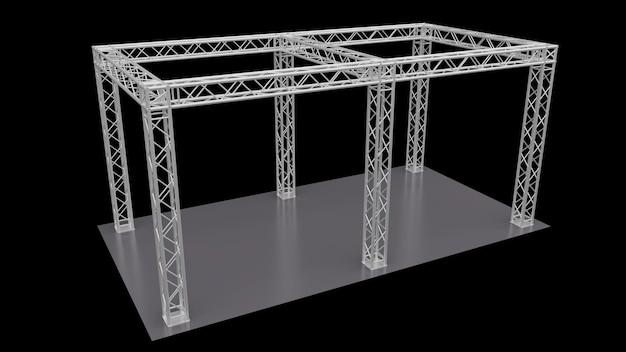 Renderização 3D da construção Aluminium Truss para exibição de eventos em fundo preto com caminhos de recorte