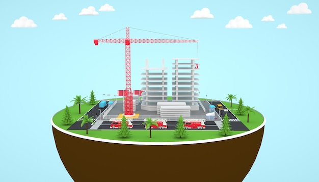 Renderização 3D da criação da torre isométrica