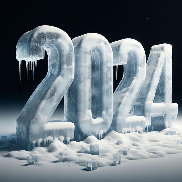 Renderização 3D da data do ano novo de 2024 Ilustração 3D para cartões de Natal e Ano Novo