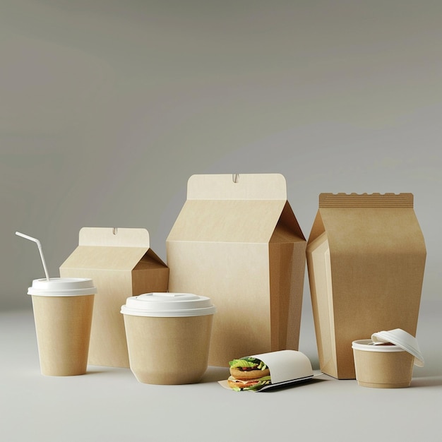 Renderização 3D da embalagem de alimentos de restaurante para levar