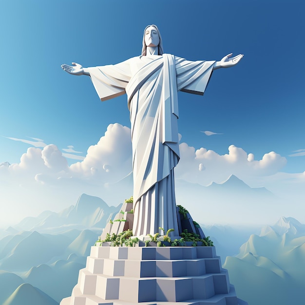 Renderização 3D da Estátua de Cristo Redentor