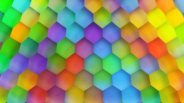 Renderização 3D da estrutura hexagonal do cubo colorido da cor do arco-íris
