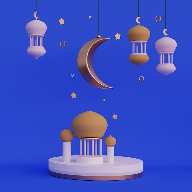 Foto renderização 3d da lanterna árabe da lua crescente