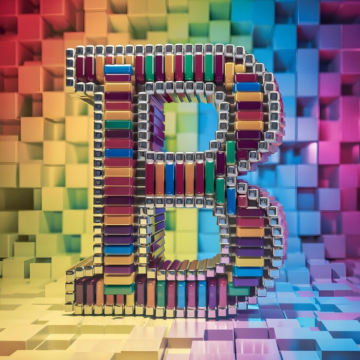 Foto renderização 3d da letra b com uma imagem de projeto pixelada gerada por ai