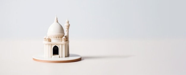 Renderização 3d da mesquita de argila em miniatura para o fundo do dia de celebração islâmica