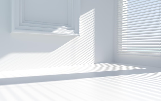 renderização 3D da parede de canto da sala e janela com cortinas sombra Interior da cozinha ou banheiro