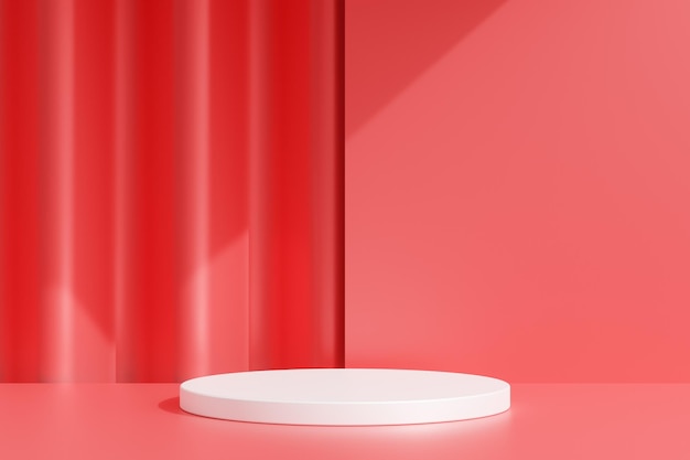 renderização 3D da plataforma do pódio vermelho sobre fundo vermelho para exibição do produto no dia dos namorados