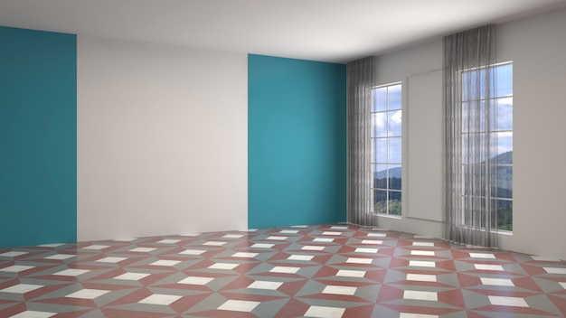 Renderização 3D da sala interior vazia