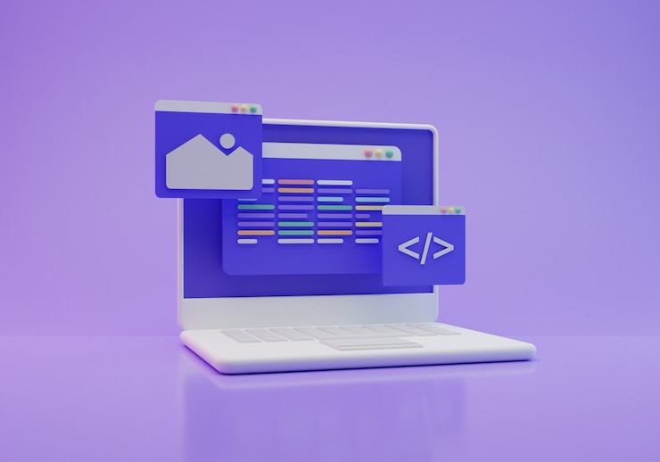 Foto renderização 3d da tela de codificação