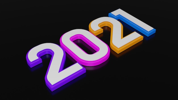 Renderização 3D da tipografia colorida do ano novo de 2021