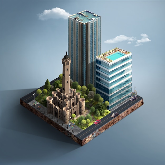 Renderização 3D da torre de água isométrica de Chicago