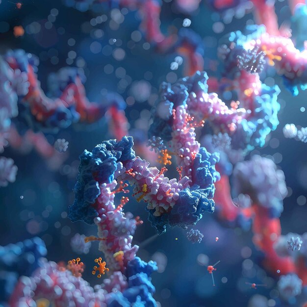 Foto renderização 3d de alta resolução de estrutura molecular colorida na pesquisa científica