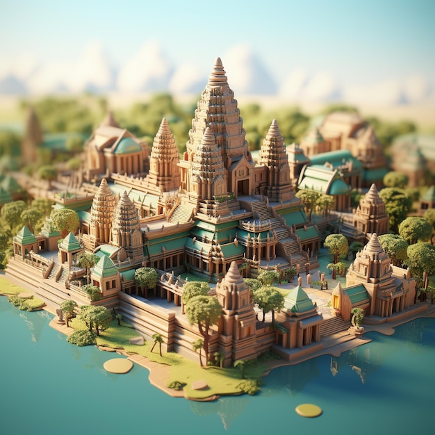 Renderização 3D de Angkor Wat