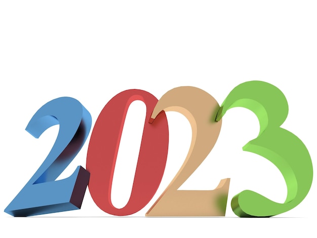Renderização 3d de ano novo 2023 em fundo branco