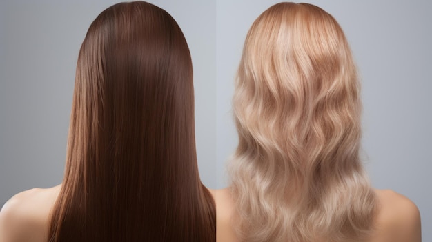 Renderização 3D de Antes e Depois Nutrir o cabelo com shampoo ou soro Reparar o cabelo danificado