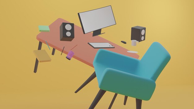 Renderização 3D de bancada de trabalho bagunçada