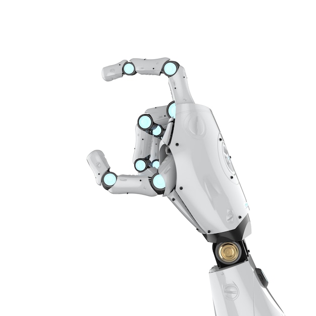 Renderização 3D de braço de cyborg de metal isolado em branco