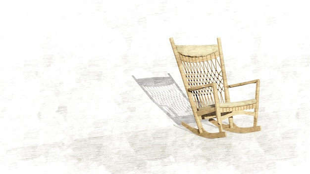 Renderização 3D de cadeira de balanço de madeira em esboço