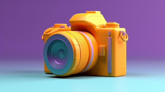 Renderização 3D de câmera SLR colorida em uma ilustração colorida