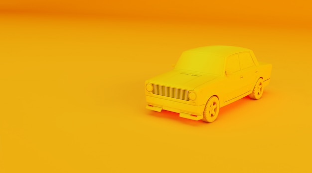 Renderização 3d de carro antigo na superfície colorida