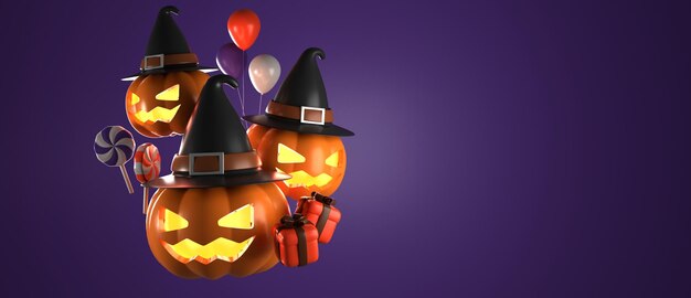 Renderização 3D de cartaz horizontal e bandeira para Halloween com área de espaço de cópia