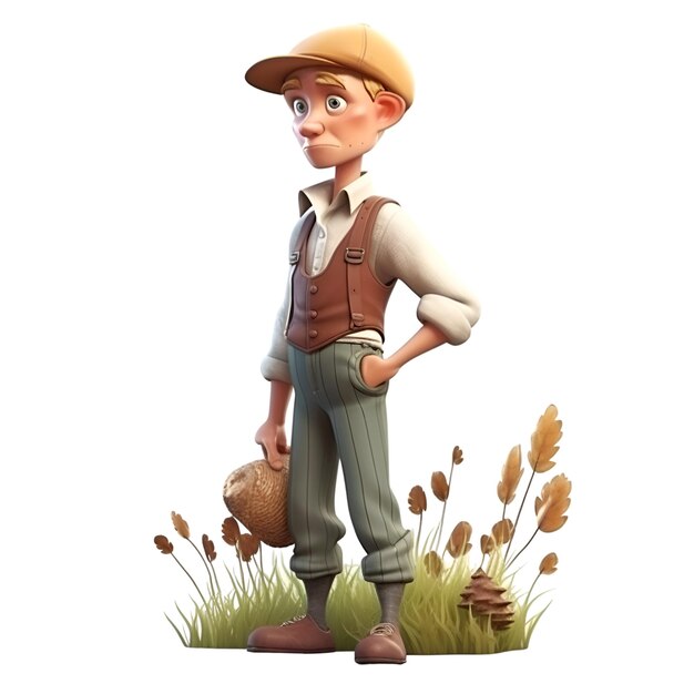 Foto renderização 3d de cartoon farmer com sementes de trigo isoladas em fundo branco